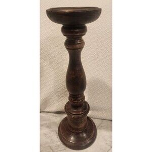 Vintage Pillar Candle Stick Holder 14 Inch Wood